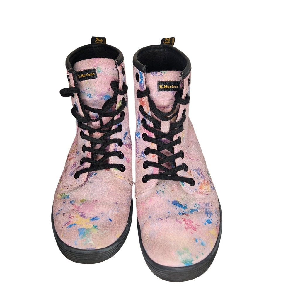 DOC DR. MARTENS Combat style Boots Womens 6 Sheridan Pink Rainbow Splatter Girls - Picture 2 of 12